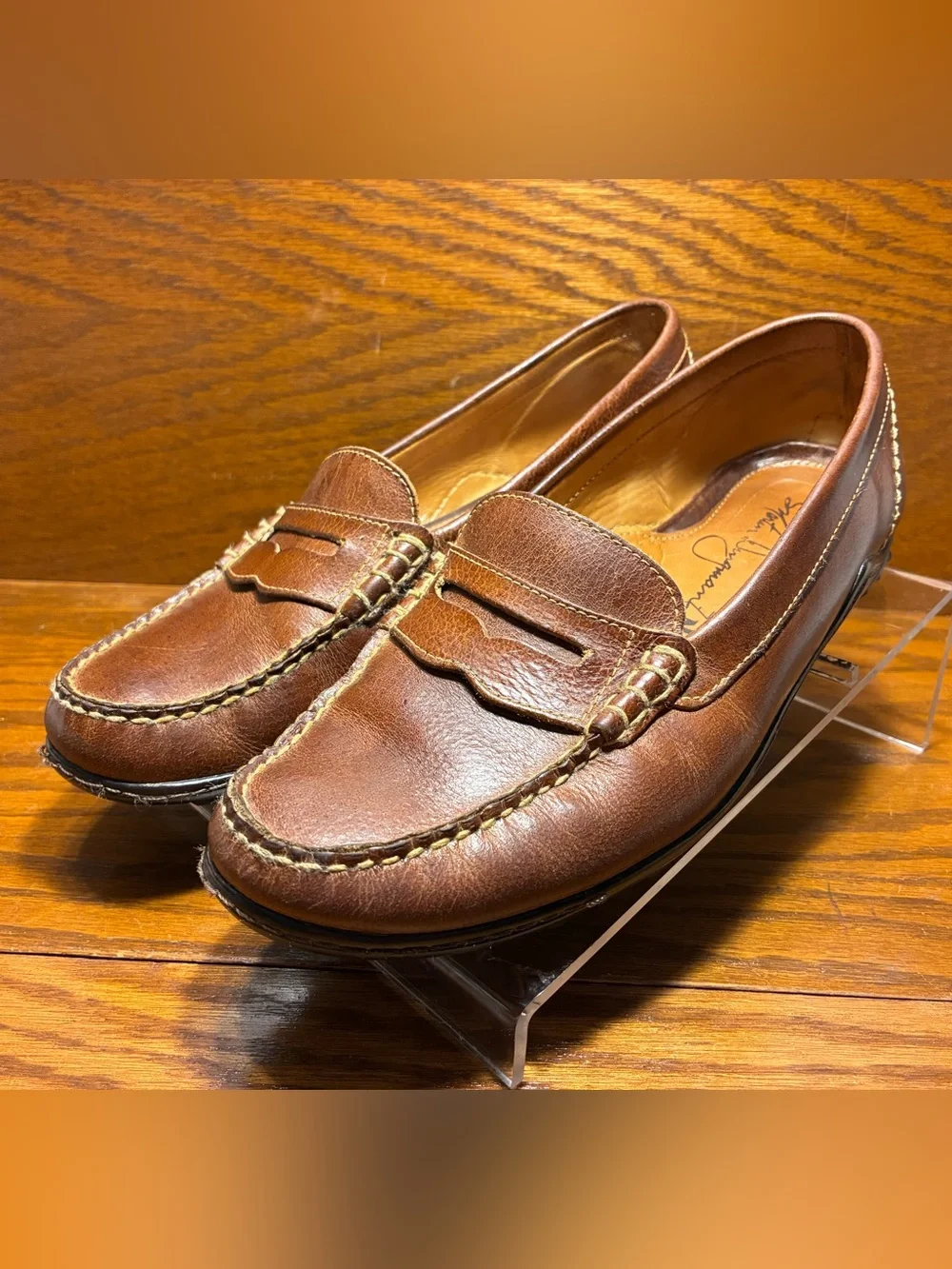 Martin Dingman Vibram Sole Penny Loafers Brown Leather Size 9.5
